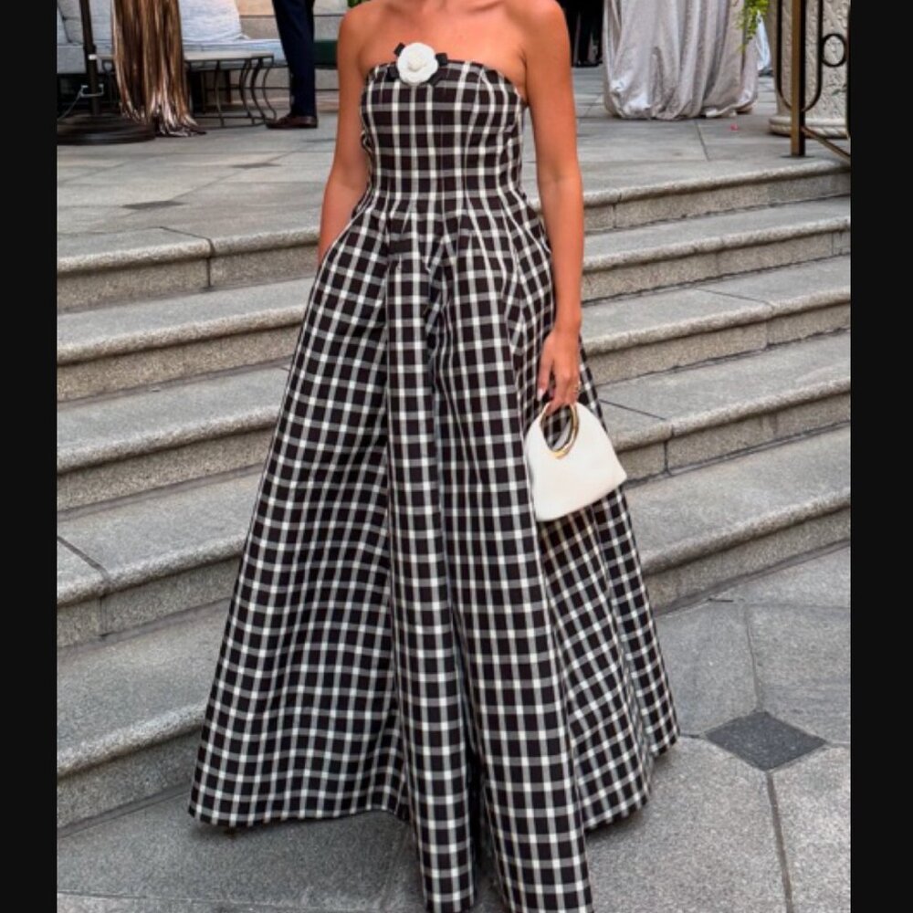 Rosie Assoulin Tubey Dress Plaid Gown in Dark Brown Size 4